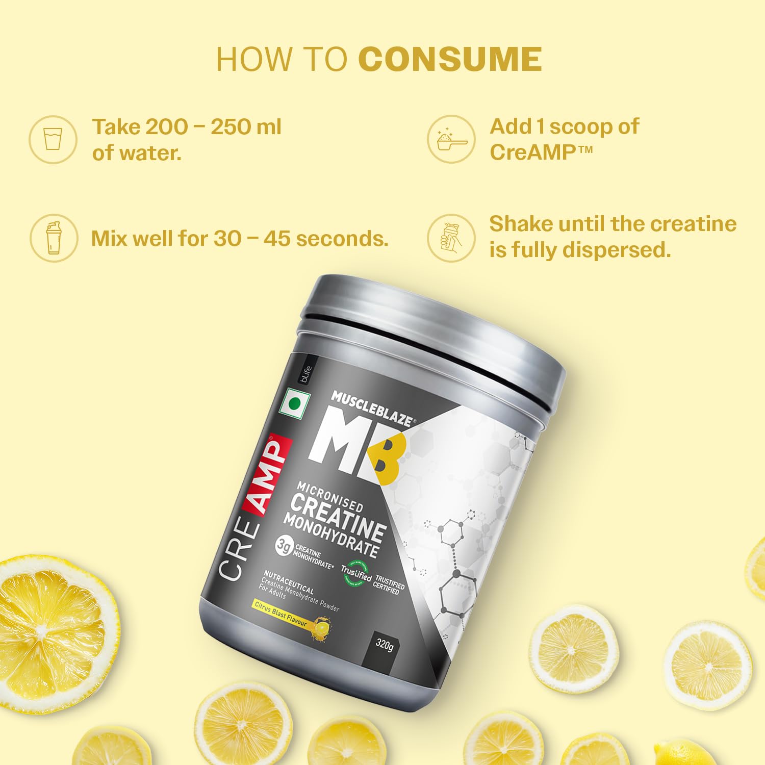 MuscleBlaze CreAMP Micronised Creatine Monohydrate Powder, 120g, Unisex Adult Nutritional Supplement - close-up detail (32)