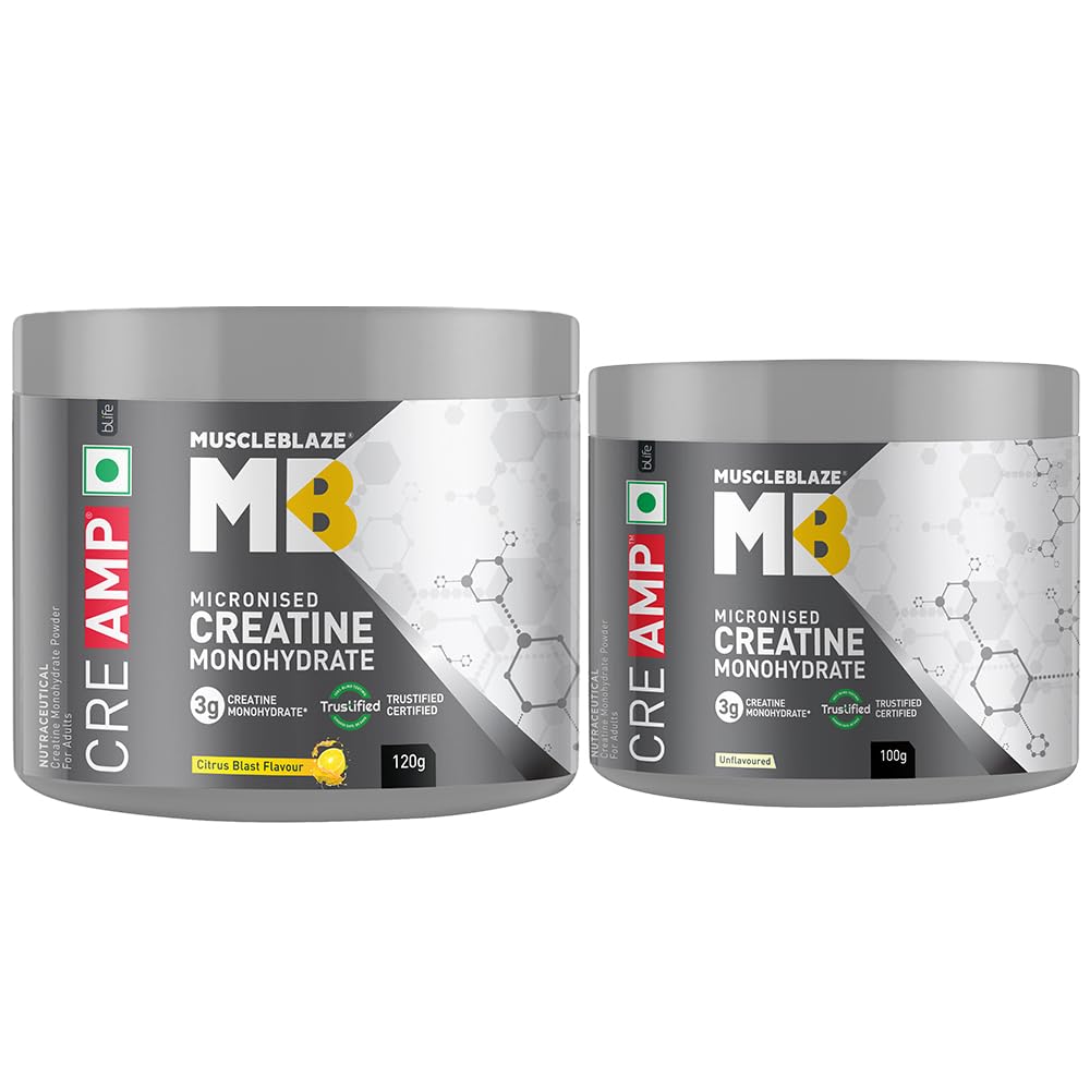 MuscleBlaze CreAMP Micronised Creatine Monohydrate Powder, 120g, Unisex Adult Nutritional Supplement (37)