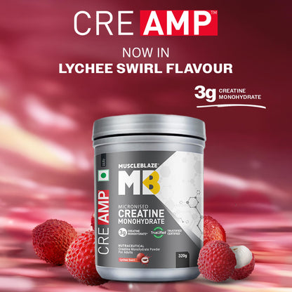 MuscleBlaze CreAMP Micronised Creatine Monohydrate Powder, 4g Per Serving, Adult Unisex Nutritional Supplement - front view