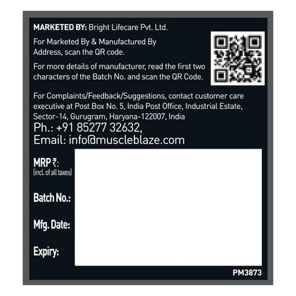 MuscleBlaze CreAMP Micronised Creatine Monohydrate Powder, 4g Per Serving, Adult Unisex Nutritional Supplement - label detail