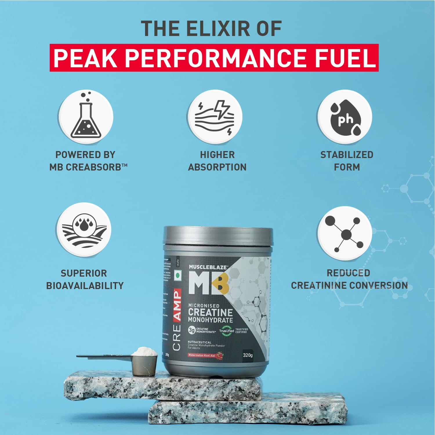 MuscleBlaze CreAMP Micronised Creatine Monohydrate Powder, 4g Per Serving, Adult Unisex Nutritional Supplement - back view (2