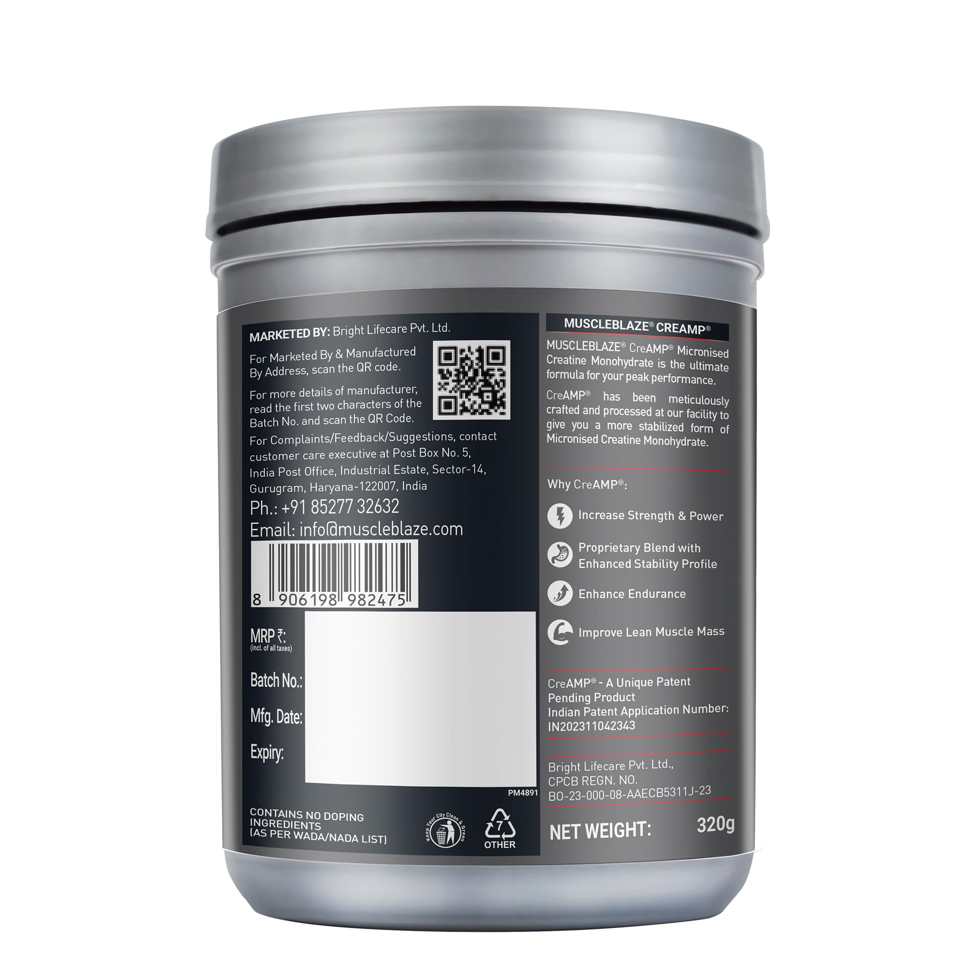 MuscleBlaze CreAMP Micronised Creatine Monohydrate Powder, 4g Per Serving, Adult Unisex Nutritional Supplement - in use