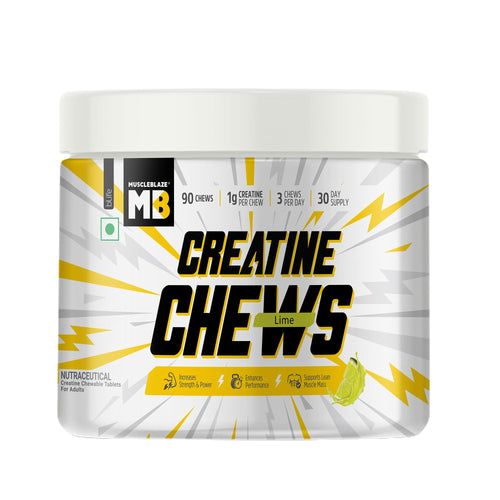 MuscleBlaze Creatine Chews, Lime Flavour, 90 Tablets, Chewable Format, Individually Packed, Unisex Adult Nutritional Suppleme