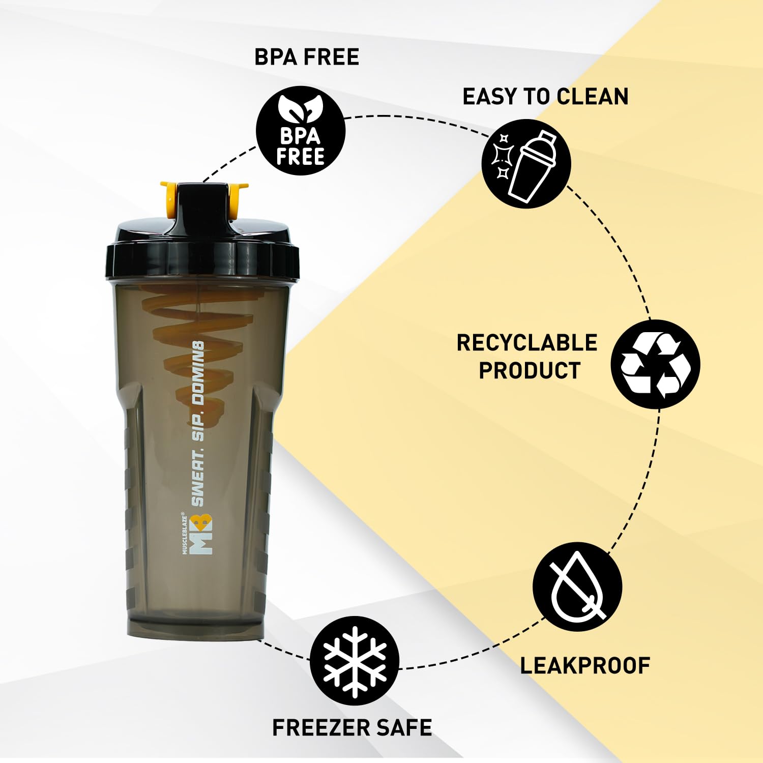 MuscleBlaze Cyclone Blender Shaker Bottle, Black, 700ml - packaging
