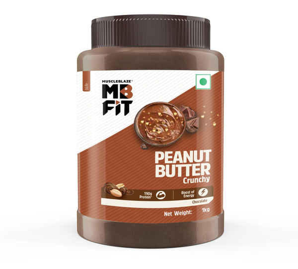 MuscleBlaze Fit Chocolate Peanut Butter, Crunchy, Dark Chocolate, 19g Protein, 10g Fiber, Nut Butter Spread