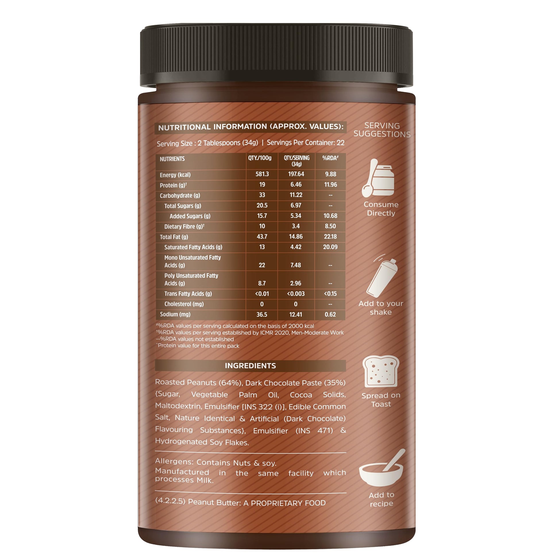MuscleBlaze Fit Chocolate Peanut Butter, Crunchy, Dark Chocolate, 19g Protein, 10g Fiber, Nut Butter Spread - packaging (11)
