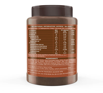 MuscleBlaze Fit Chocolate Peanut Butter, Crunchy, Dark Chocolate, 19g Protein, 10g Fiber, Nut Butter Spread - back view