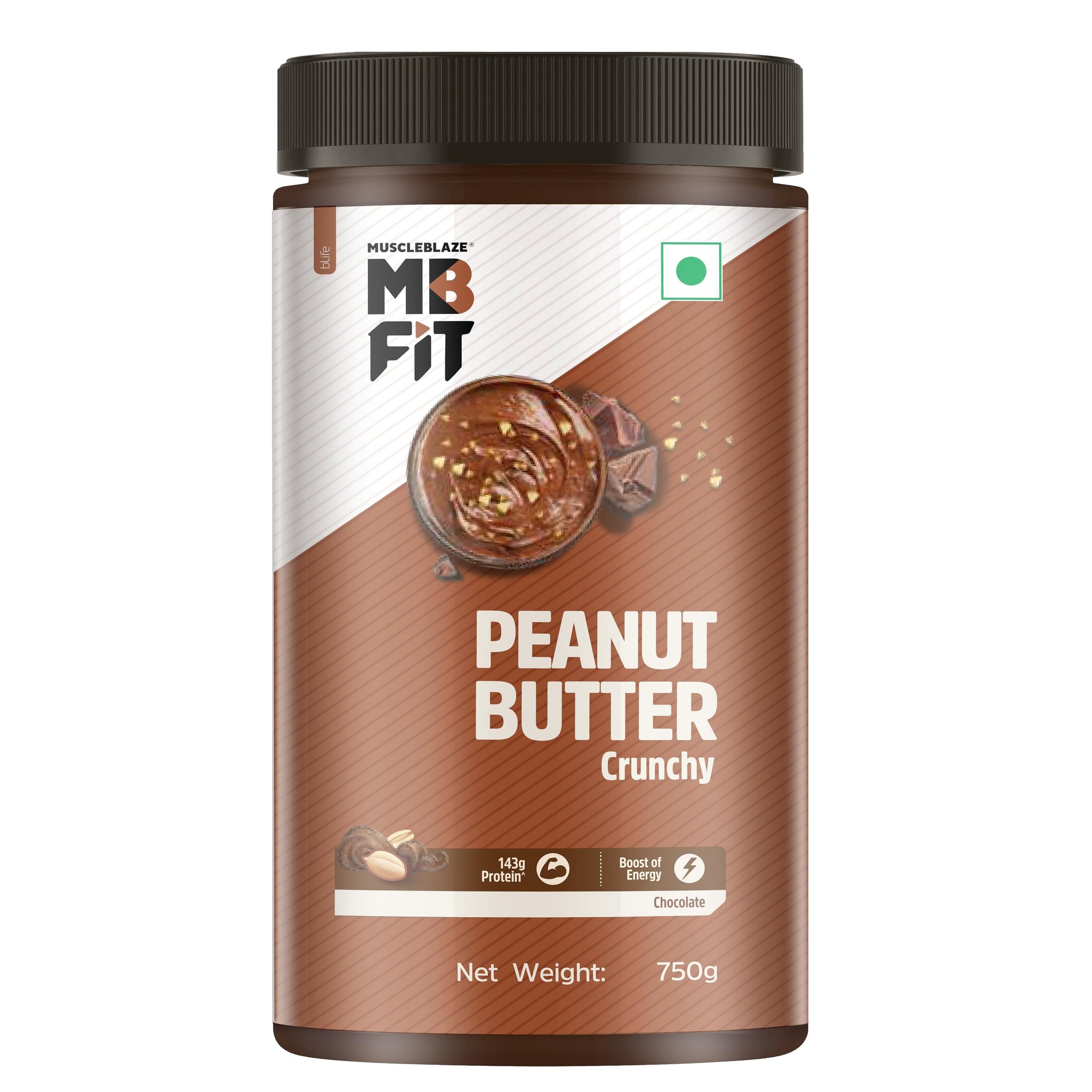 MuscleBlaze Fit Chocolate Peanut Butter, Crunchy, Dark Chocolate, 19g Protein, 10g Fiber, Nut Butter Spread (9)