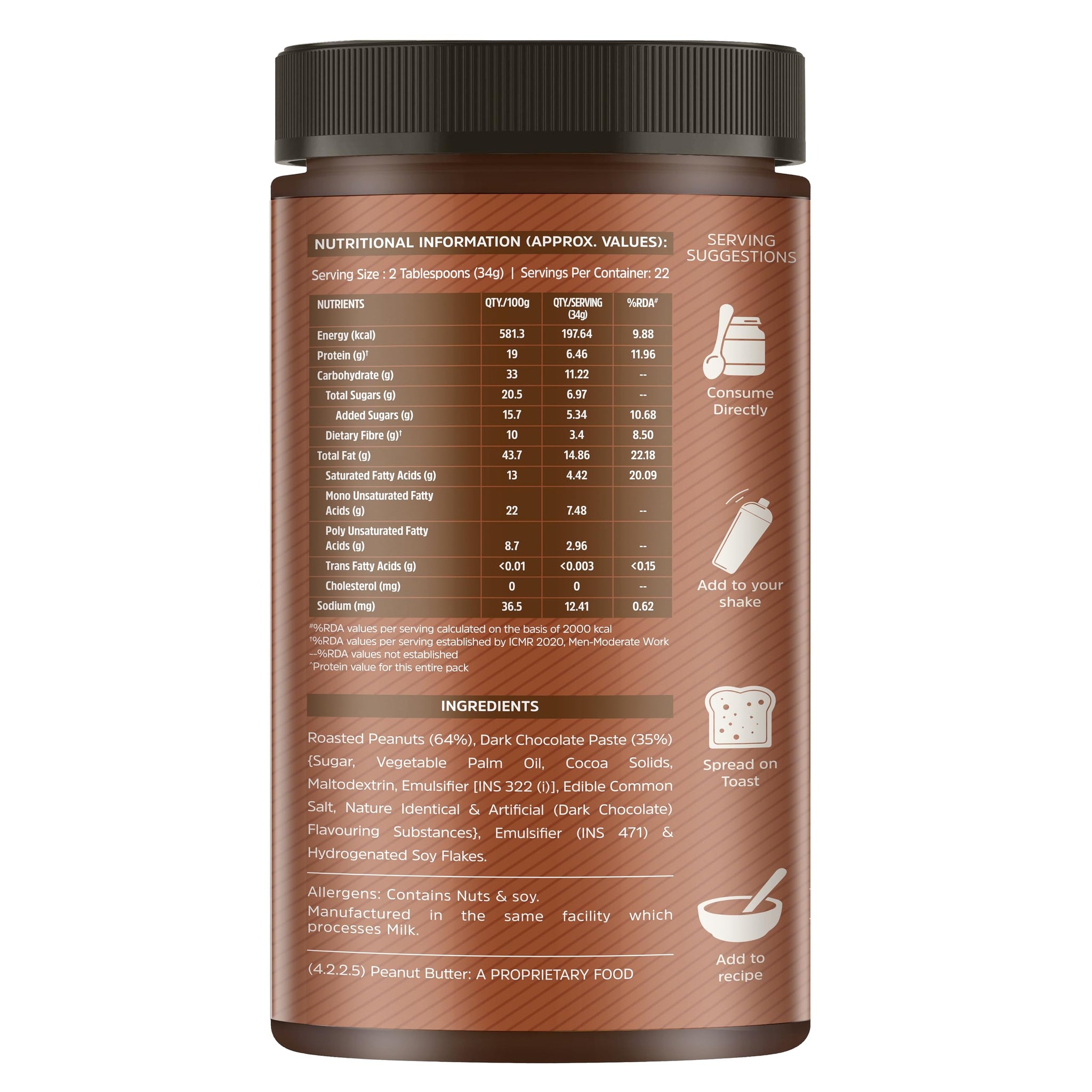 MuscleBlaze Fit Creamy Chocolate Peanut Butter, Roasted Peanut and Cocoa Spread - front view