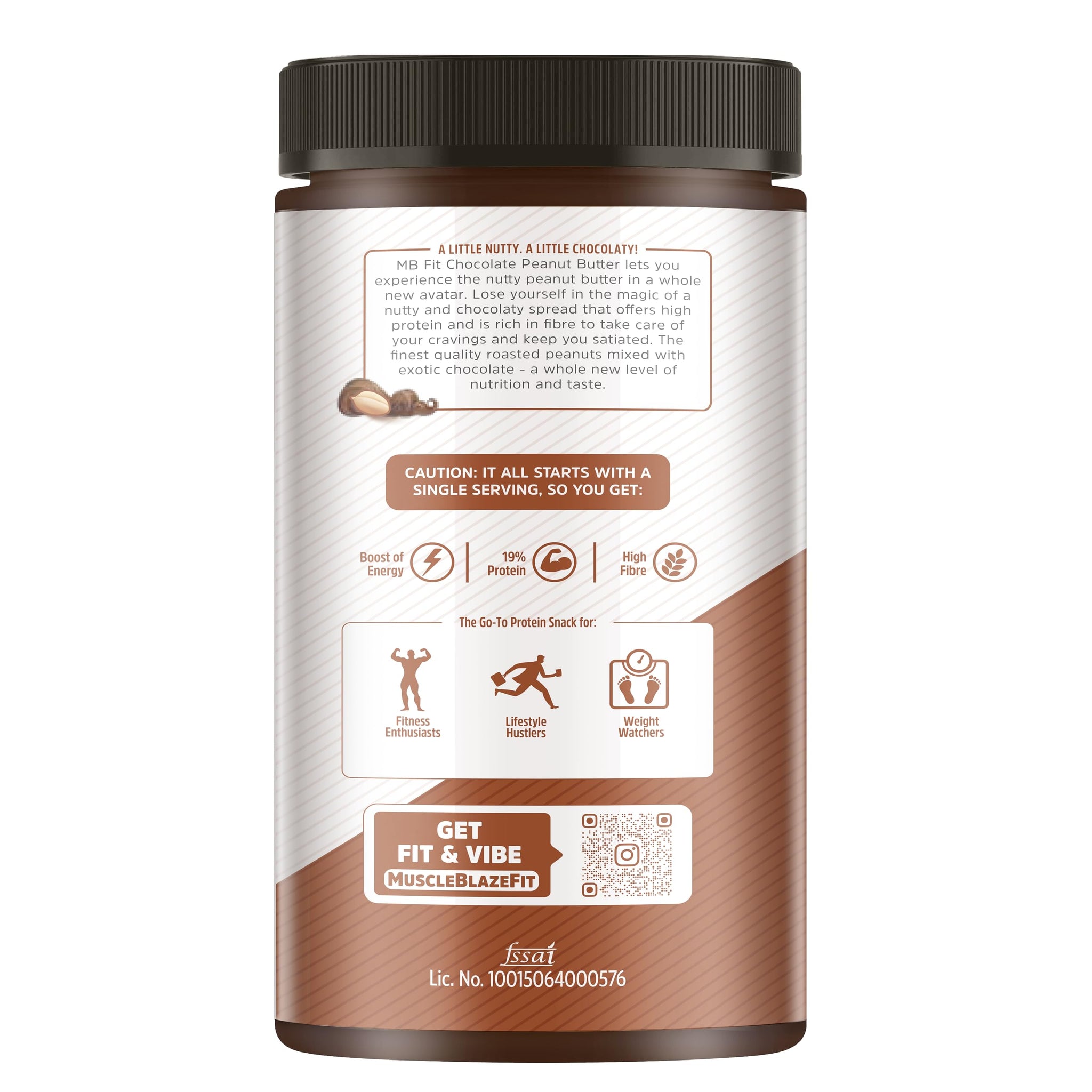 MuscleBlaze Fit Creamy Chocolate Peanut Butter, Roasted Peanut and Cocoa Spread - back view (11)
