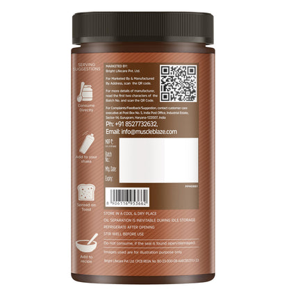 MuscleBlaze Fit Creamy Chocolate Peanut Butter, Roasted Peanut and Cocoa Spread - close-up detail (15)