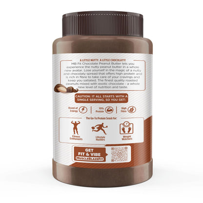 MuscleBlaze Fit Creamy Chocolate Peanut Butter, Roasted Peanut and Cocoa Spread - label detail