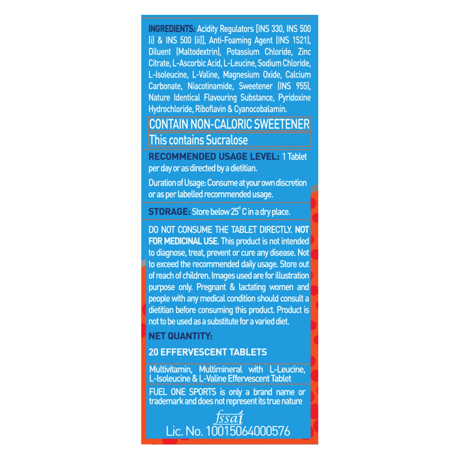 MuscleBlaze Fuel One Sports Hydr8 Electrolyte Supplement, 20 Effervescent Tablets, Unisex Adult - label detail (11)
