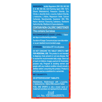 MuscleBlaze Fuel One Sports Hydr8 Electrolyte Supplement, 20 Effervescent Tablets, Unisex Adult - label detail (11)