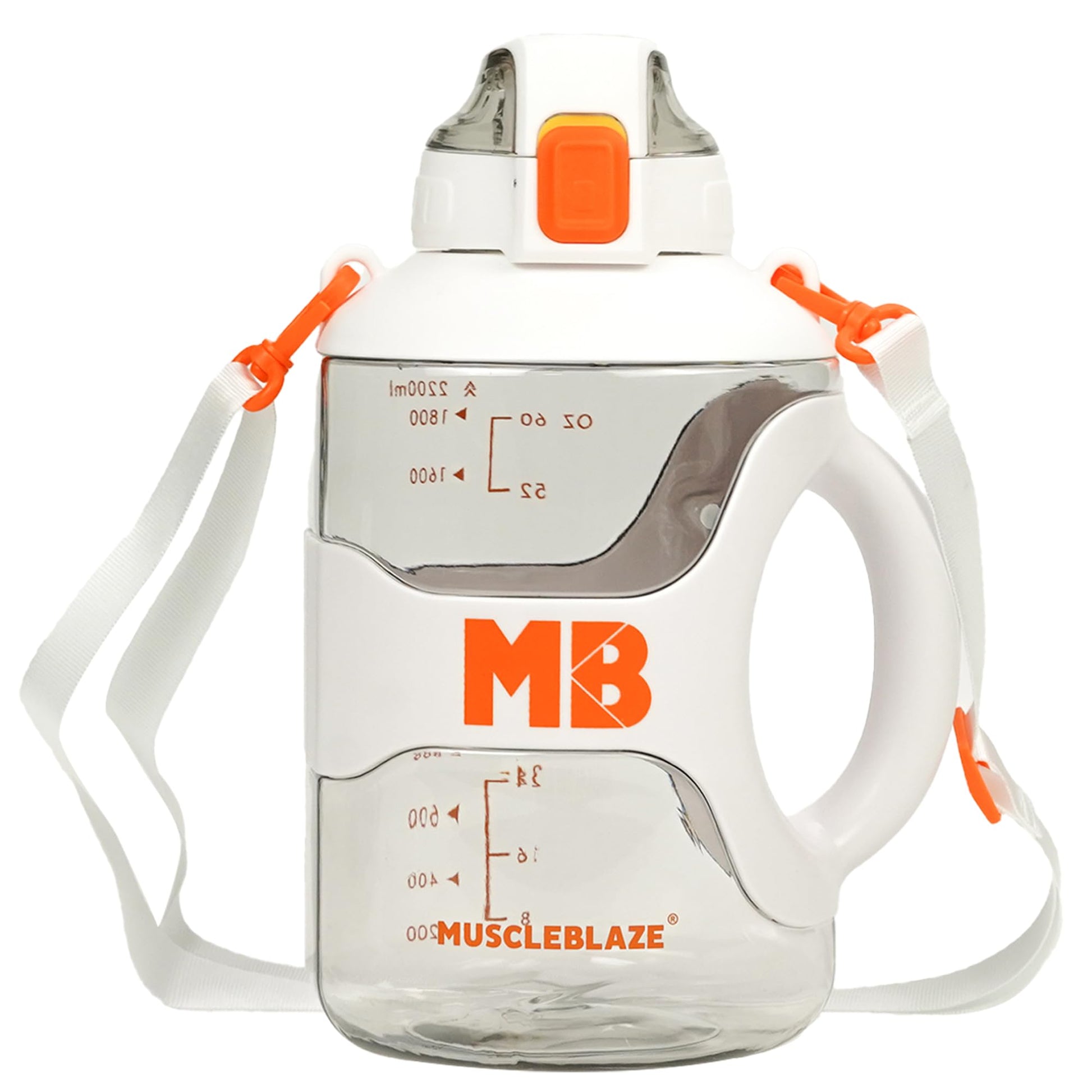 MuscleBlaze Gym Gallon Water Bottle, 2.2L, BPA-Free Plastic, Ergonomic Handle, Leakproof Lid, Unisex (8)