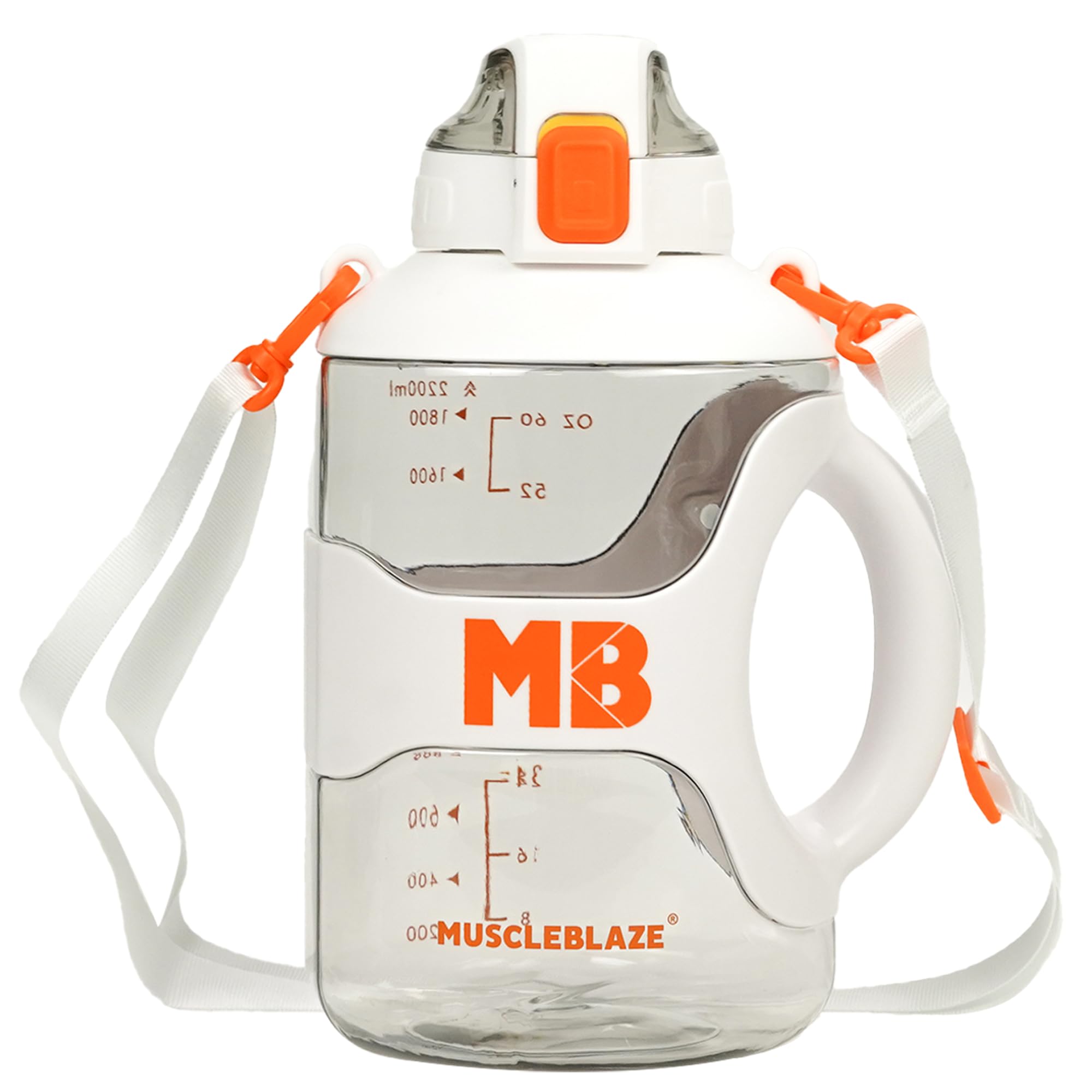 MuscleBlaze Gym Gallon Water Bottle, 2.2L, BPA-Free Plastic, Ergonomic Handle, Leakproof Lid, Unisex (8)