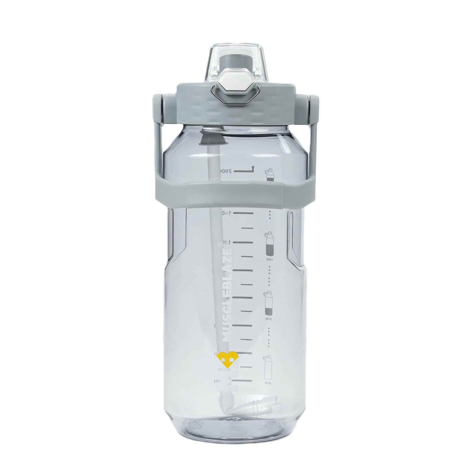 MuscleBlaze Gym Gallon Water Bottle, Grey, 2L, BPA-Free Plastic, Shaker Functionality