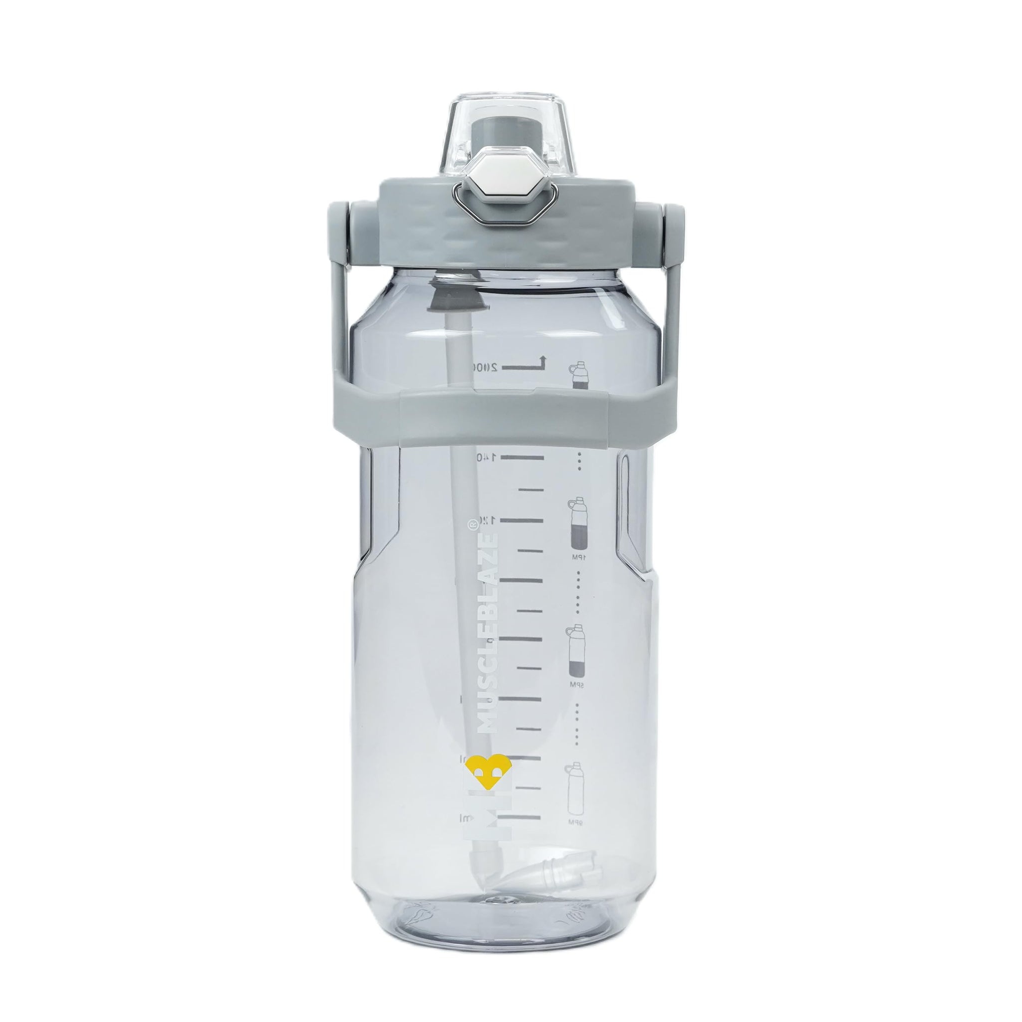 MuscleBlaze Gym Gallon Water Bottle, Grey, 2L, BPA-Free Plastic, Shaker Functionality