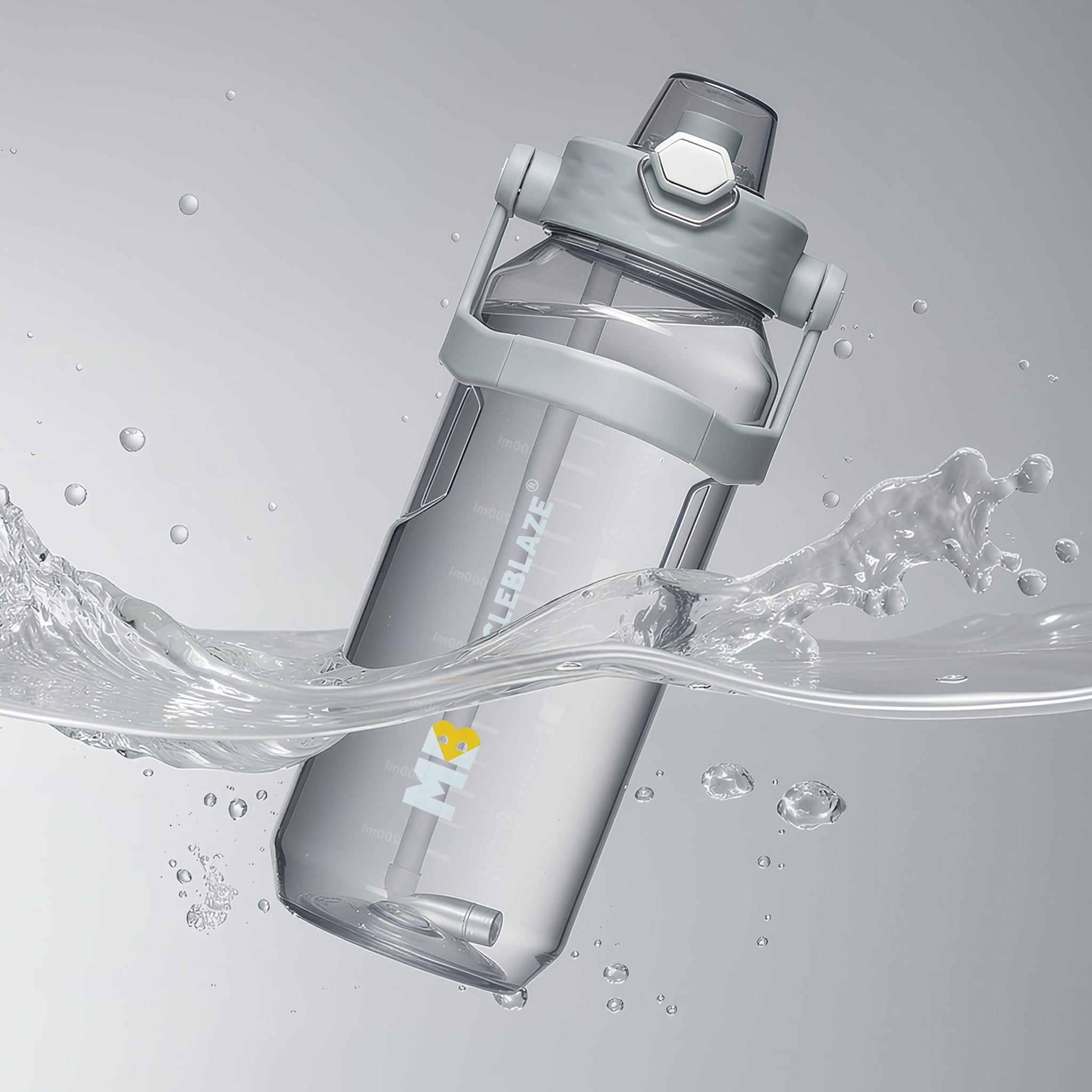 MuscleBlaze Gym Gallon Water Bottle, Grey, 2L, BPA-Free Plastic, Shaker Functionality - back view