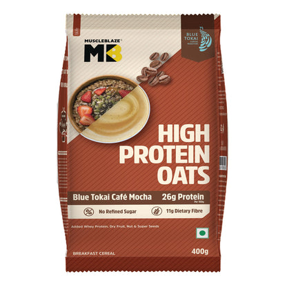 MuscleBlaze High Protein Oats, Blue Tokai Cafe Mocha, Whey Protein Enriched, Adult Formula (10)
