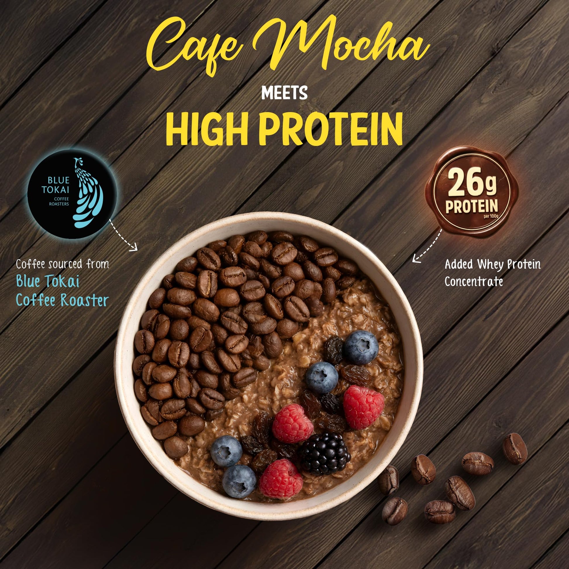 MuscleBlaze High Protein Oats, Blue Tokai Cafe Mocha, Whey Protein Enriched, Adult Formula - back view (12)