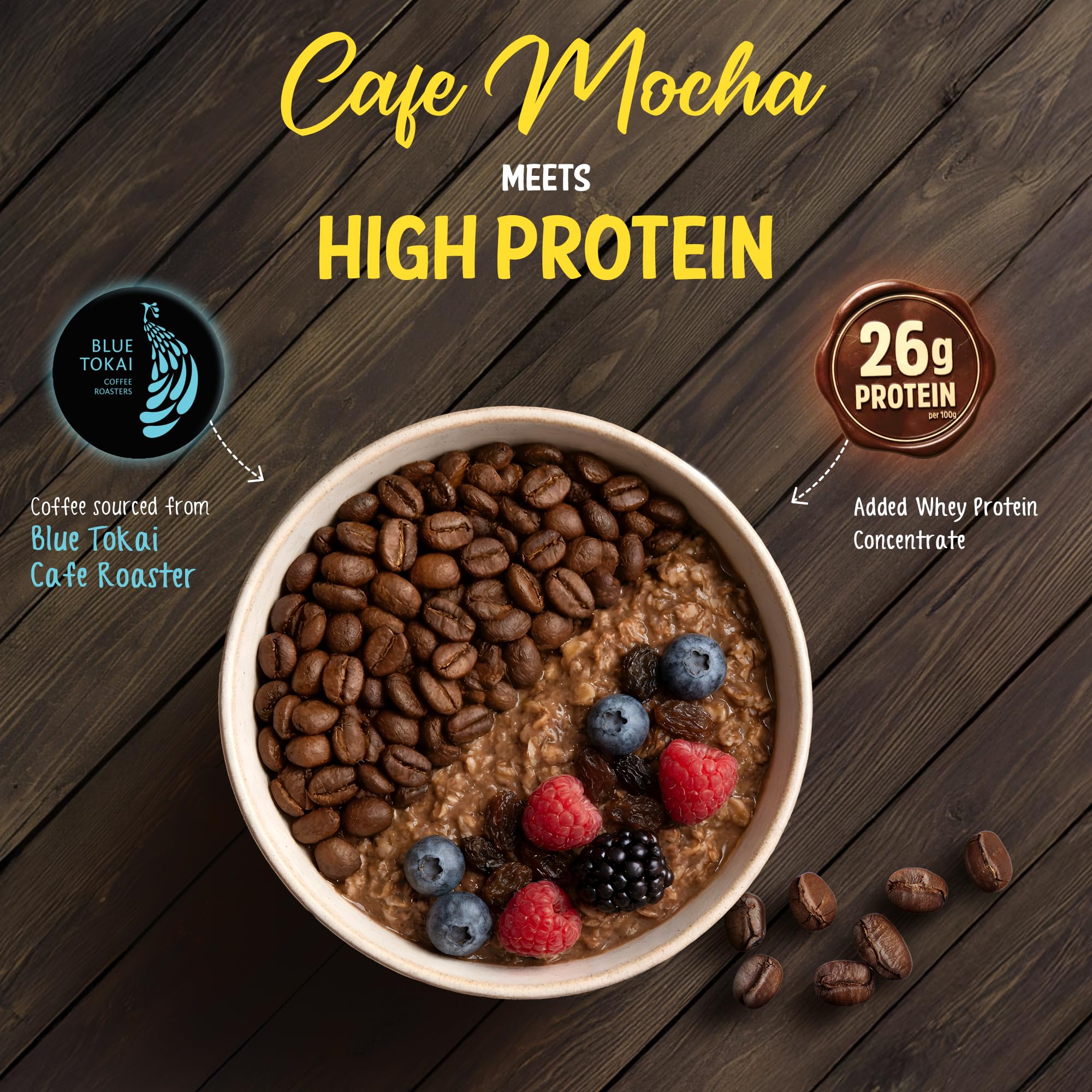 MuscleBlaze High Protein Oats, Blue Tokai Cafe Mocha, Whey Protein Enriched, Adult Formula - back view