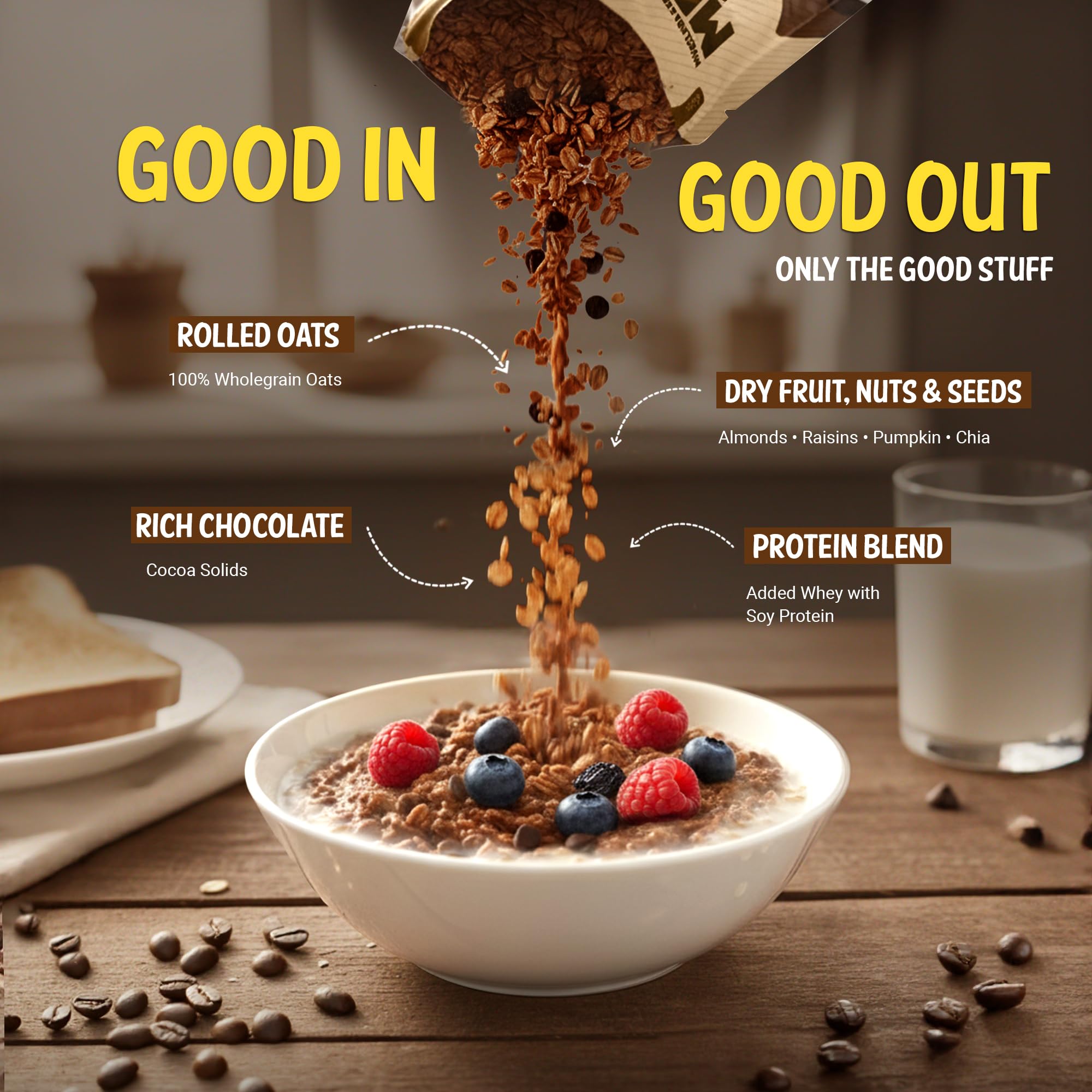 MuscleBlaze High Protein Oats, Blue Tokai Cafe Mocha, Whey Protein Enriched, Adult Formula - packaging