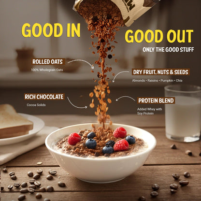 MuscleBlaze High Protein Oats, Blue Tokai Cafe Mocha, Whey Protein Enriched, Adult Formula - packaging