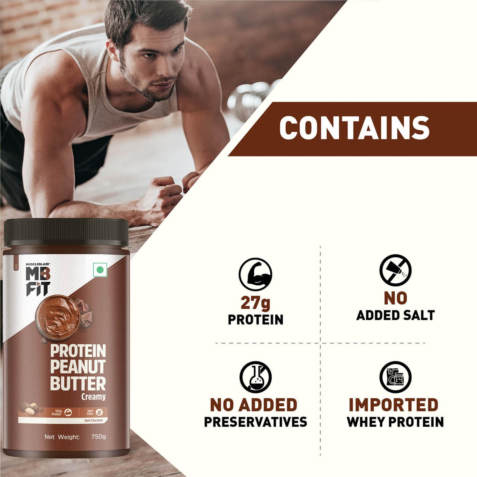 MuscleBlaze High Protein Peanut Butter Dark Chocolate Creamy Spread, Pack of 1 - back view (10)