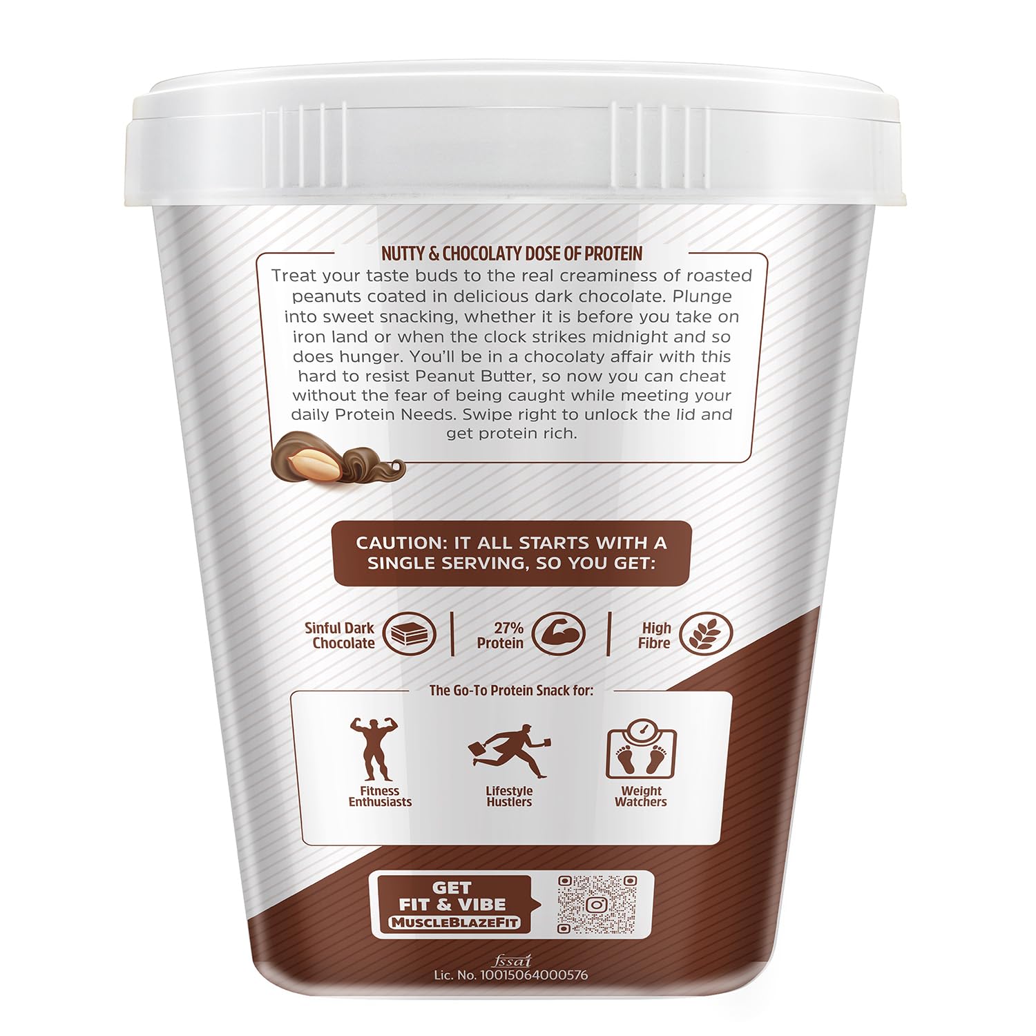 MuscleBlaze High Protein Peanut Butter Dark Chocolate Creamy Spread, Pack of 1 - label detail