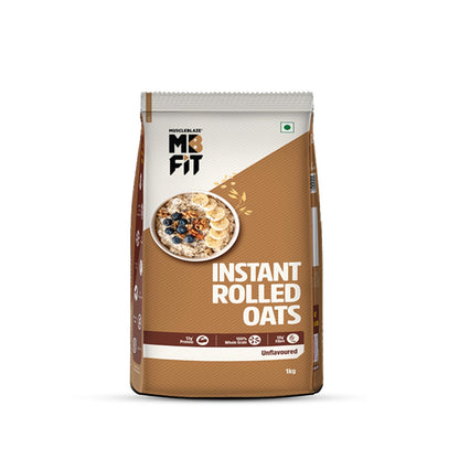 MuscleBlaze Instant Oats, Unflavoured, 1kg, High Fibre Rolled Oats Cereal, No Added Sugar
