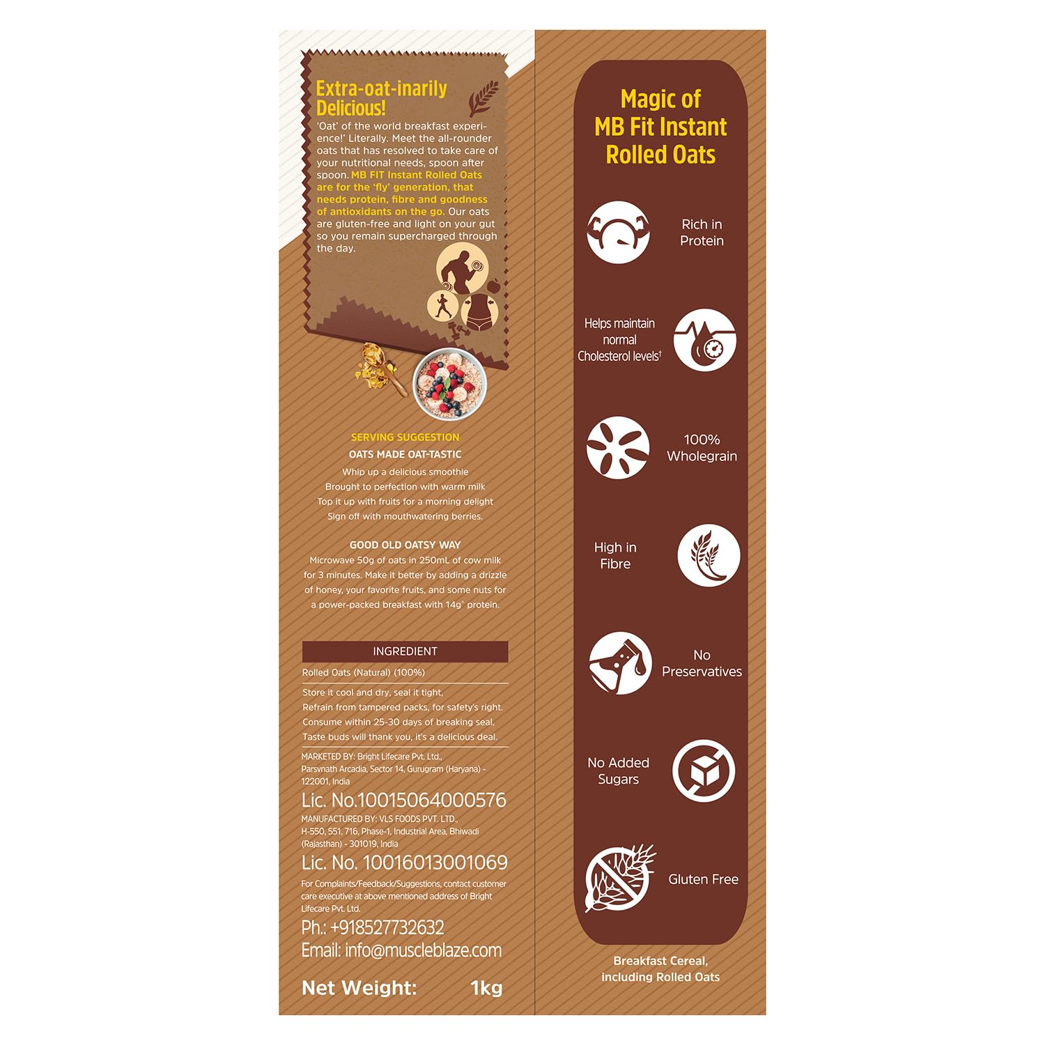 MuscleBlaze Instant Oats, Unflavoured, 1kg, High Fibre Rolled Oats Cereal, No Added Sugar - in use