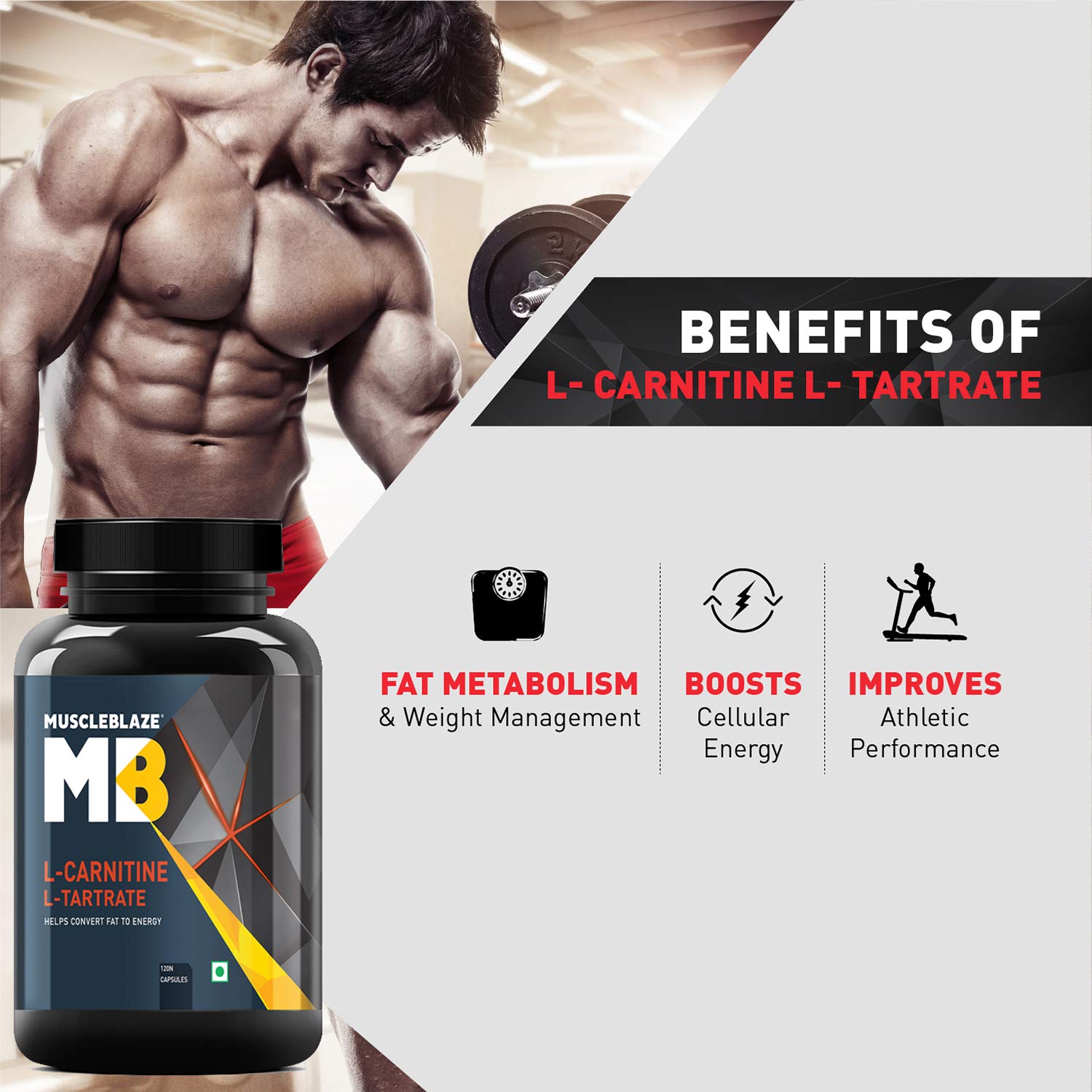 MuscleBlaze L-Carnitine L-Tartrate Carnitine Supplement, 500mg Unflavoured Adult Capsules - back view (11)