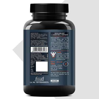 MuscleBlaze L-Carnitine L-Tartrate Carnitine Supplement, 500mg Unflavoured Adult Capsules - close-up detail (14)