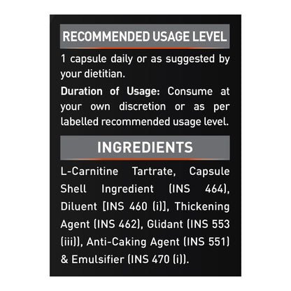 MuscleBlaze L-Carnitine L-Tartrate Carnitine Supplement, 500mg Unflavoured Adult Capsules - close-up detail