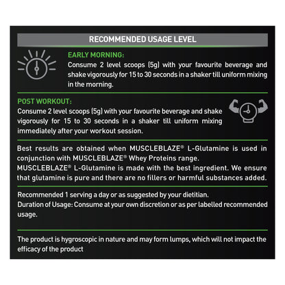 MuscleBlaze L-Glutamine Powder, 250g, 41 Servings, Pack of 1, Unisex Adult Nutritional Supplement - close-up detail (14)