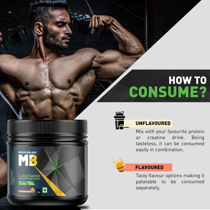 MuscleBlaze L-Glutamine Powder, 250g, 41 Servings, Pack of 1, Unisex Adult Nutritional Supplement - packaging