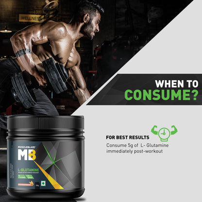 MuscleBlaze L-Glutamine Powder, 250g, 41 Servings, Pack of 1, Unisex Adult Nutritional Supplement - label detail