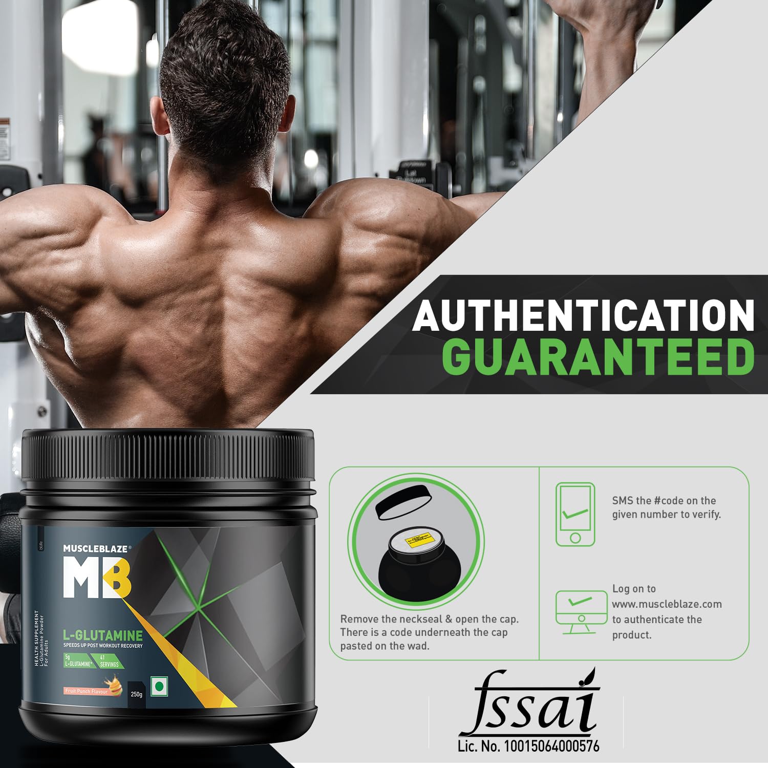 MuscleBlaze L-Glutamine Powder, 250g, 41 Servings, Pack of 1, Unisex Adult Nutritional Supplement - ingredients panel