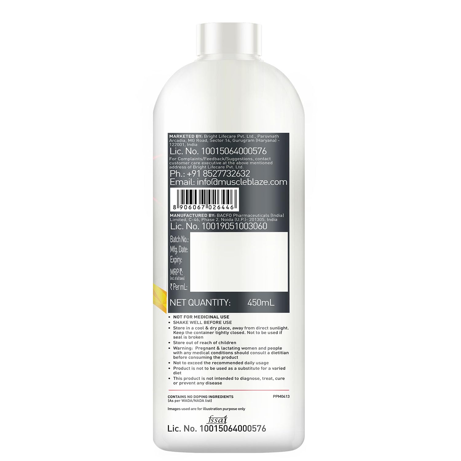 MuscleBlaze Liquid L-Carnitine 1100mg, 450ml, Adult Unisex Nutritional Supplement - packaging