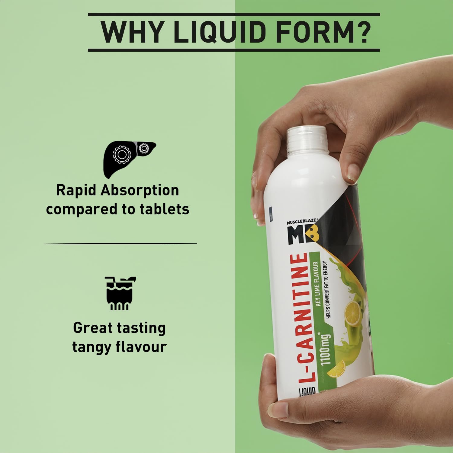 MuscleBlaze Liquid L-Carnitine 1100mg, 450ml, Adult Unisex Nutritional Supplement - close-up detail