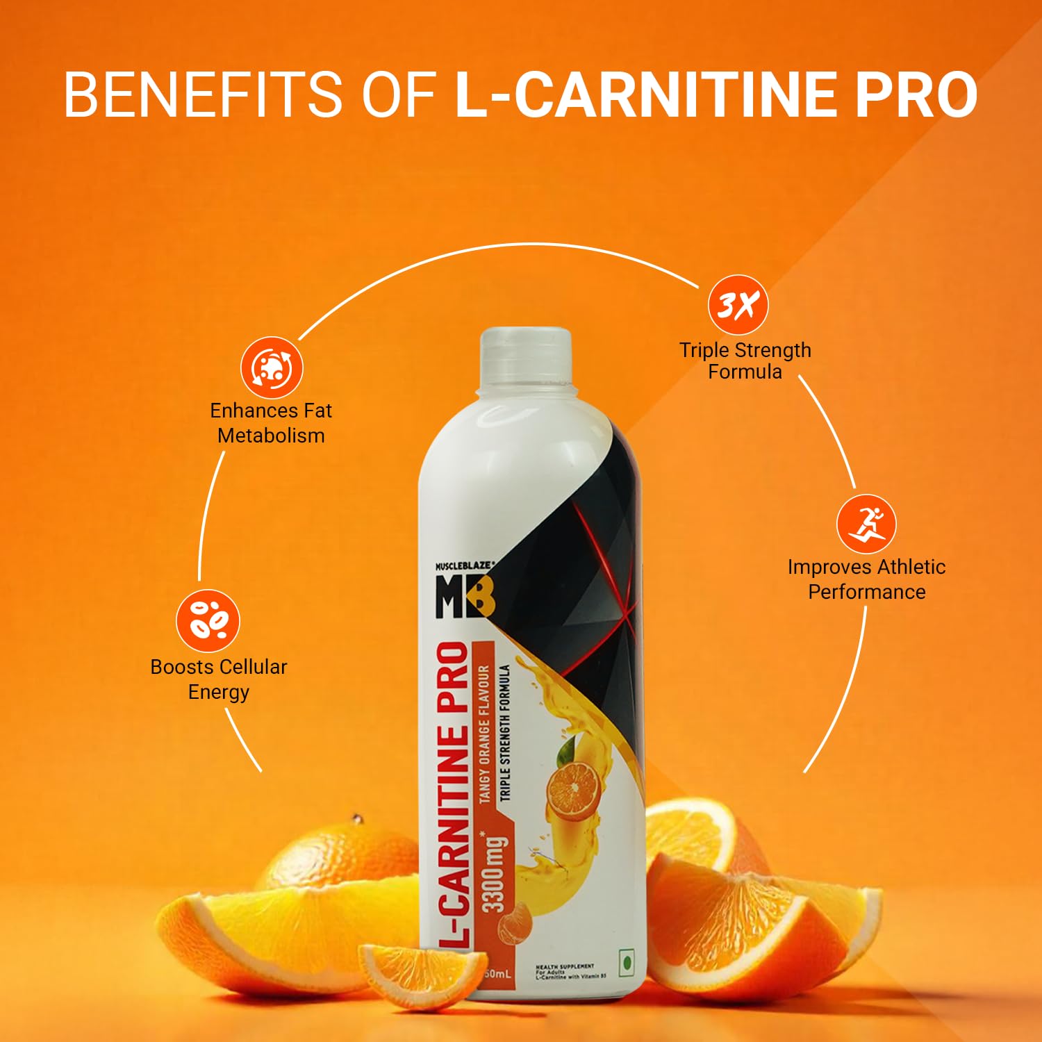 MuscleBlaze Liquid L-Carnitine PRO Nutritional Supplement, 3300mg, 450ml - back view (10)