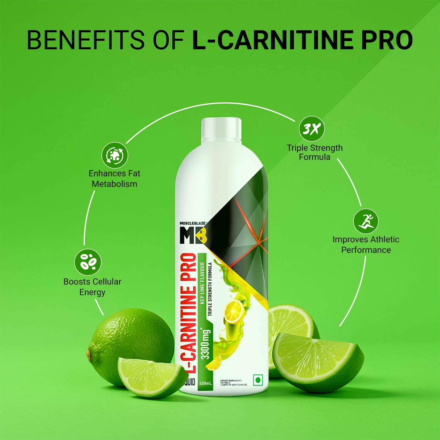 MuscleBlaze Liquid L-Carnitine PRO Nutritional Supplement, 3300mg, 450ml - back view
