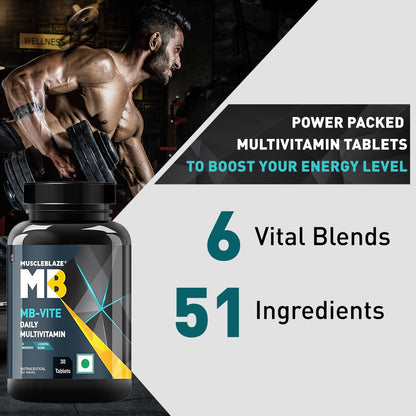 MuscleBlaze MB-Vite Daily Multivitamin, 30 Tablets, 51 Ingredients & 6 Blends, FSSAI & HACCP Certified - back view