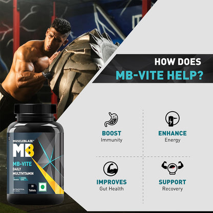 MuscleBlaze MB-Vite Daily Multivitamin, 30 Tablets, 51 Ingredients & 6 Blends, FSSAI & HACCP Certified - label detail