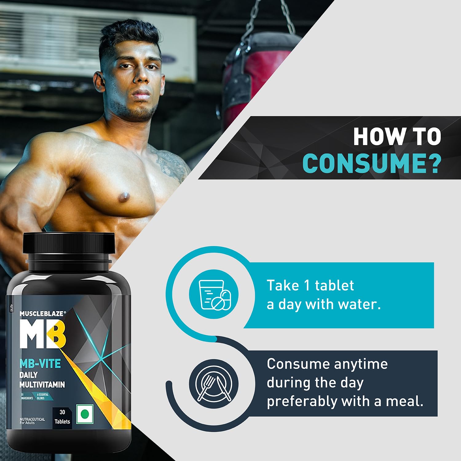 MuscleBlaze MB-Vite Daily Multivitamin, 30 Tablets, 51 Ingredients & 6 Blends, FSSAI & HACCP Certified - ingredients panel