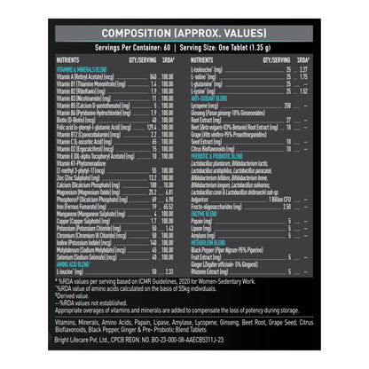 MuscleBlaze MB-Vite Daily Multivitamin, 51 Ingredients, Multivitamin Tablets for Adults - label detail (12)