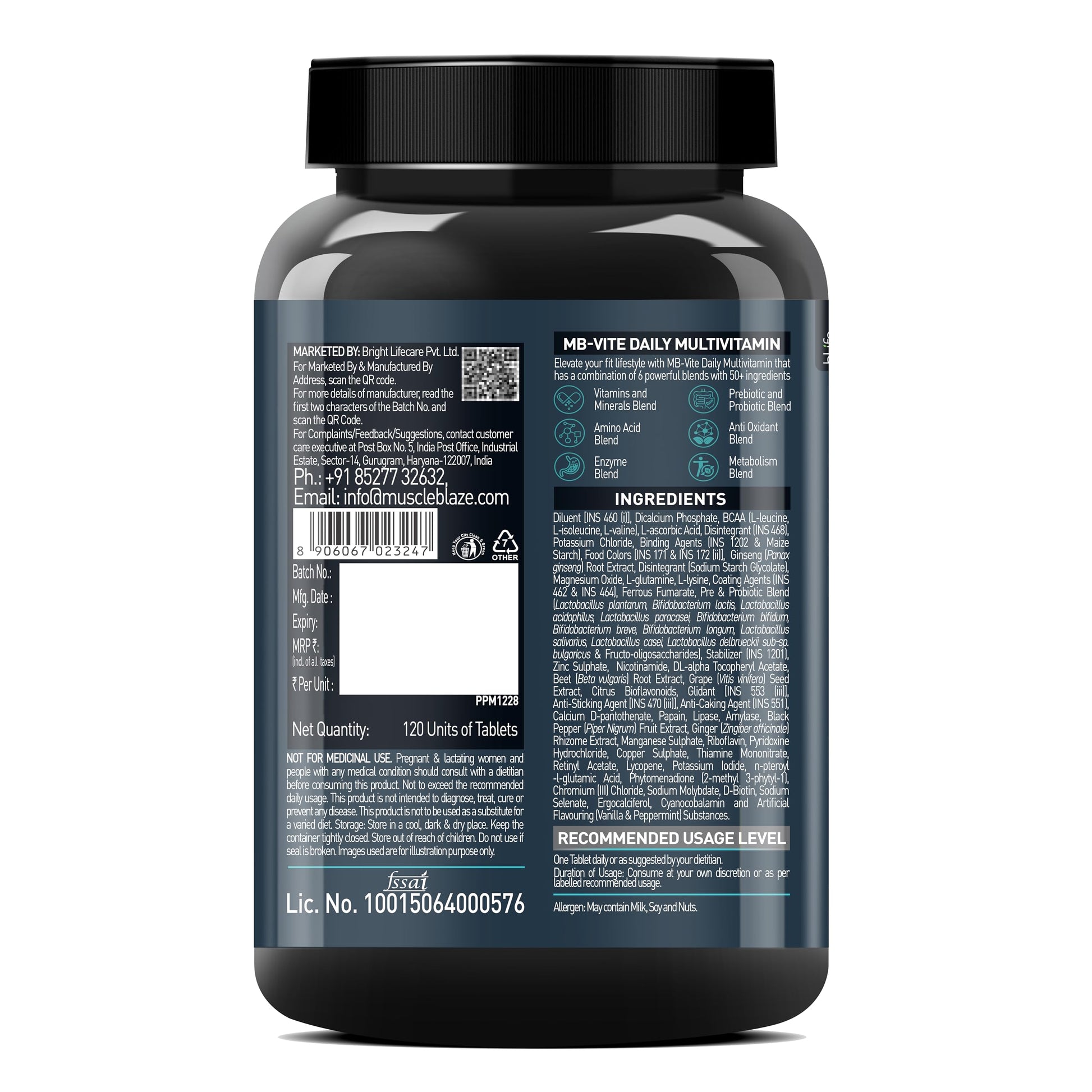MuscleBlaze MB-Vite Daily Multivitamin, 51 Ingredients, Multivitamin Tablets for Adults - label detail (35)