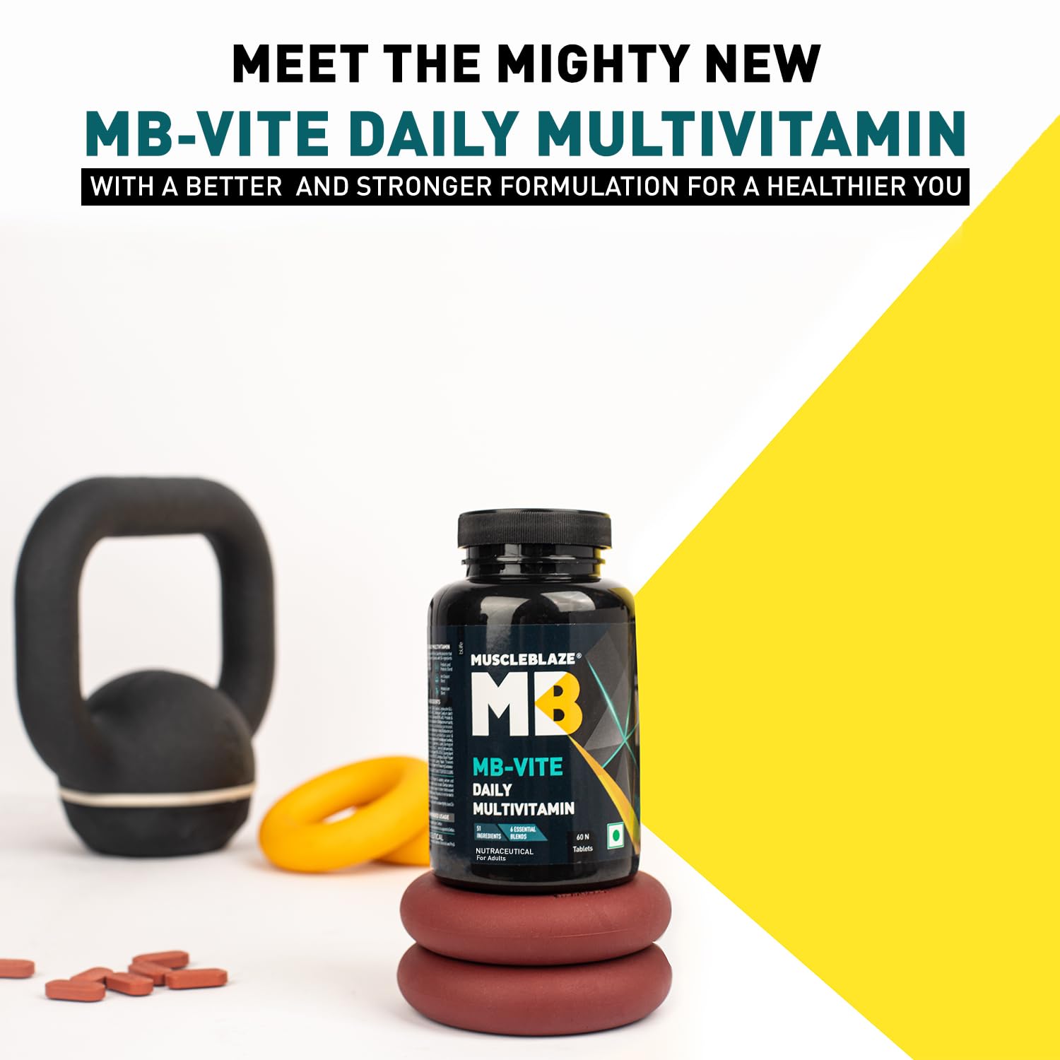 MuscleBlaze MB-Vite Daily Multivitamin, 60 Tablets | 51 Ingredients, 6 Blends | Adult Supplement - front view