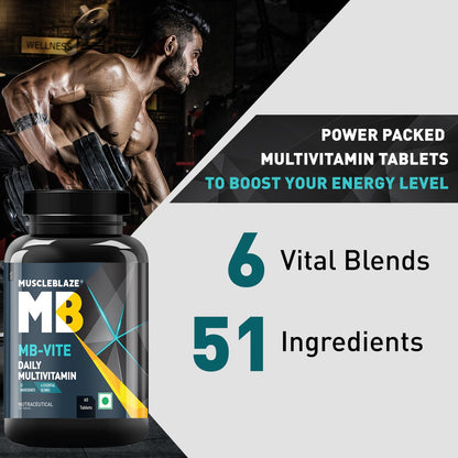 MuscleBlaze MB-Vite Daily Multivitamin, 60 Tablets | 51 Ingredients, 6 Blends | Adult Supplement - back view